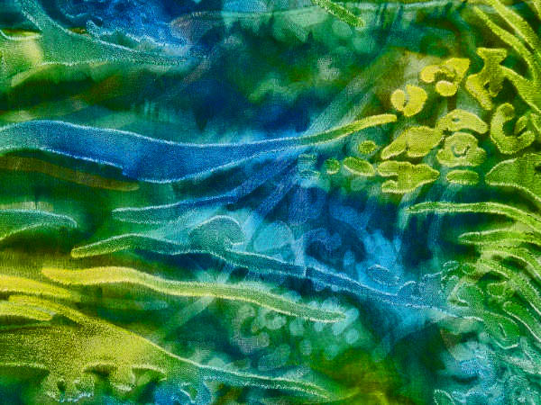 Section of a silk scarf from Dharma Trading Co., painted with Jacquard Dye-na-Flow fabric paints. 